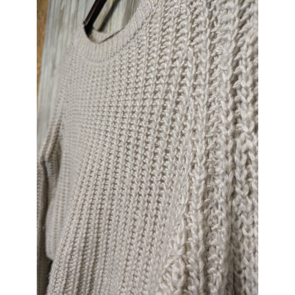 KIMCHI BLUE Wool Blend Crop Sweater Cream Chunky Knit Extra Long Sleeves Small - Picture 3 of 9
